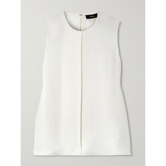 NWOT THEORY Pleated Silk-Chiffon Top blouse size S - Picture 3 of 9